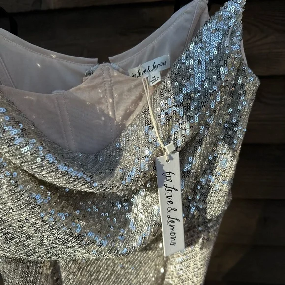 Brand new For love and lemons Candice dress sparkly sequin party NYE black bow - Picture 3 of 5